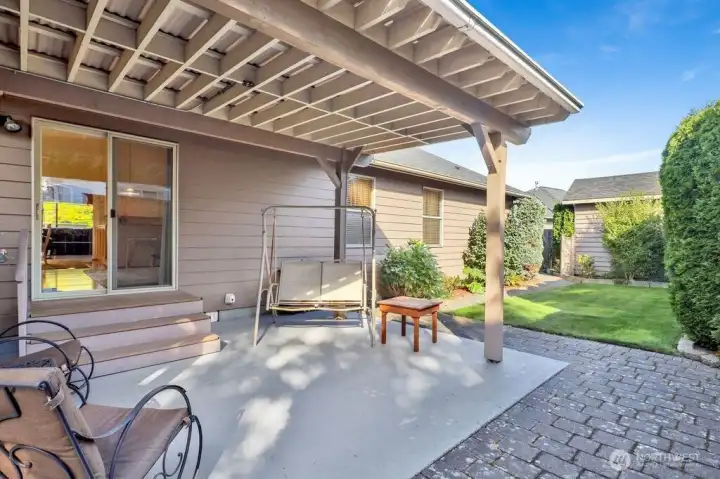 Nice undercover patio in backyard.