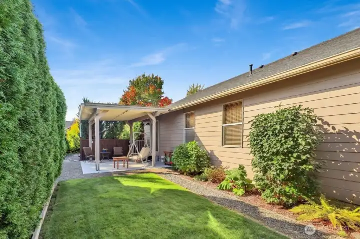 Private backyard off patio.