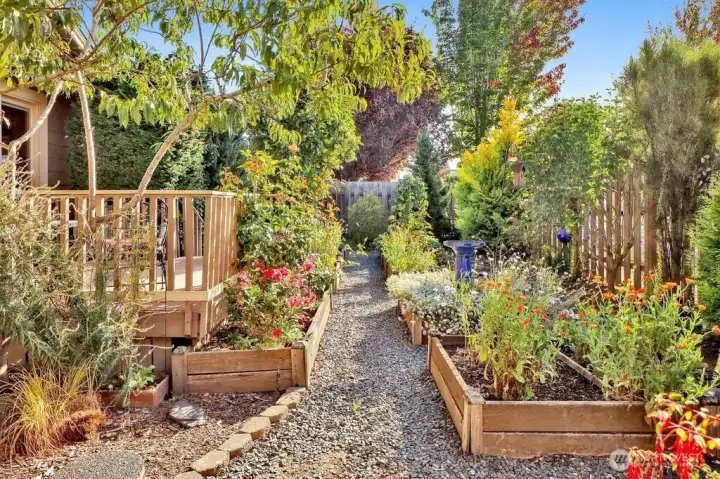 Fruit trees, flowers and berries.