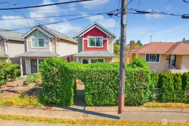 View from the street toward the front door