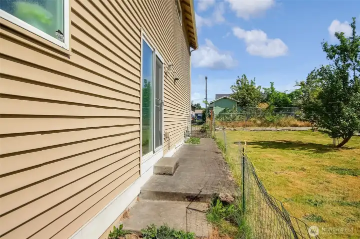 The patio leading out from the kitchen
