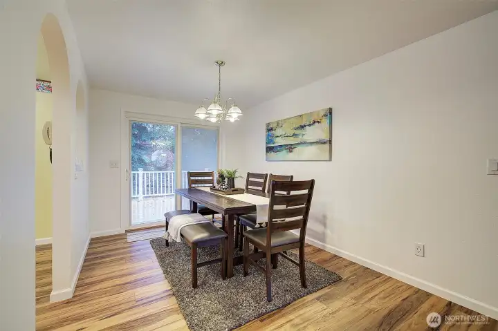 Dining area looks out to the deck and back yard.