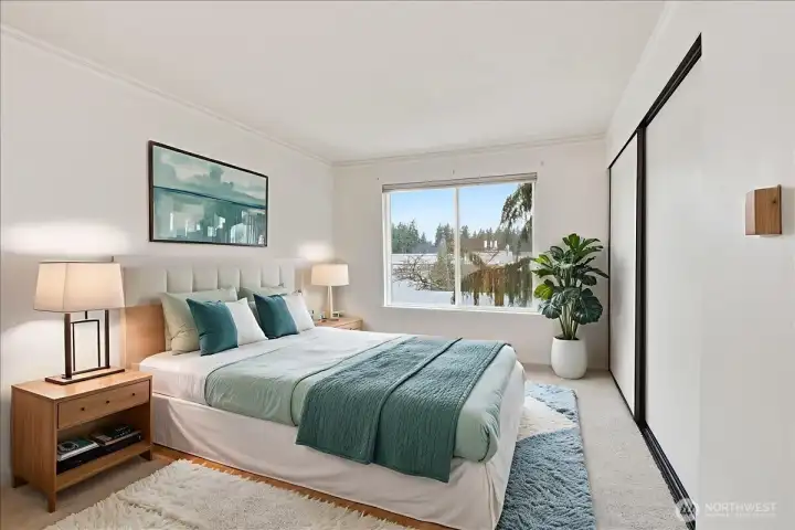 Large primary room with oversized closet.