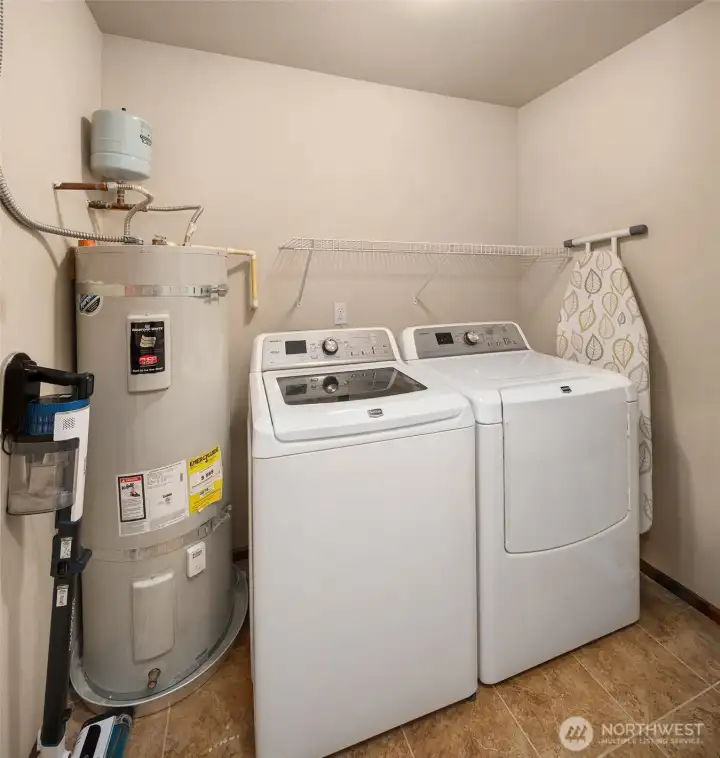 Convenient laundry room upstairs simplifies wash days in this two-story home.