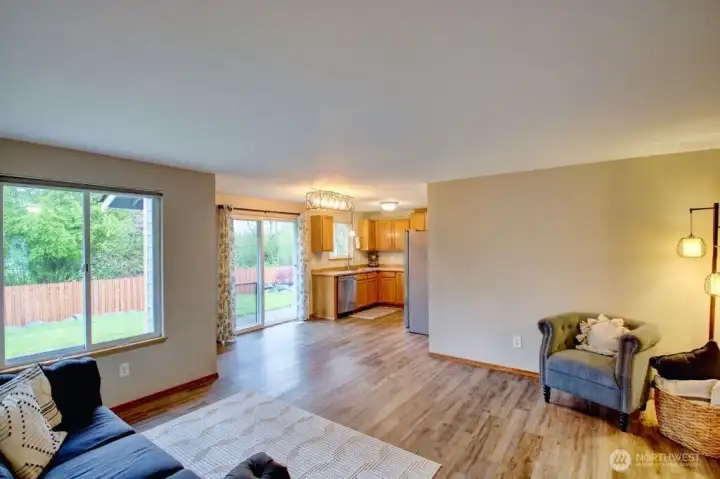 Living room view looking towards the kitchen