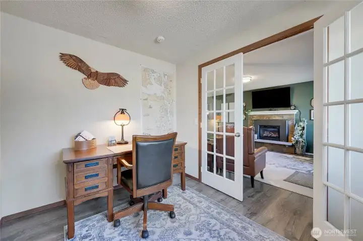 Shows office location off the living room.