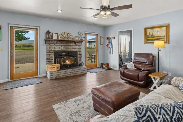 Family room with fireplace.