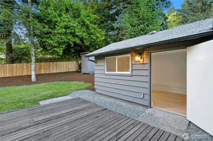 Access off the back deck to the finished room