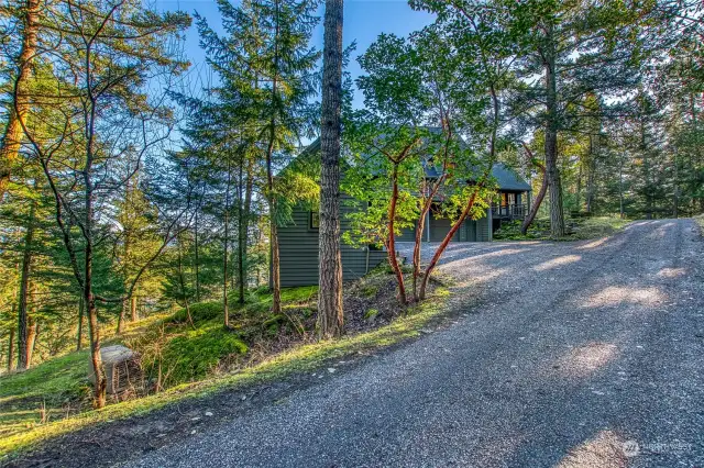 Approach to the house on Vue du Port Ln, an easement road that serves two other homes.