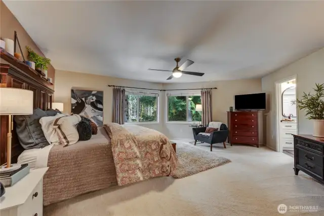 Primary suite with gorgeous remodeled 5 piece bathroom and walk-in closet.