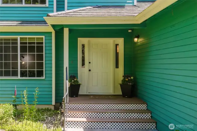 Entry with covered porch and trex decking