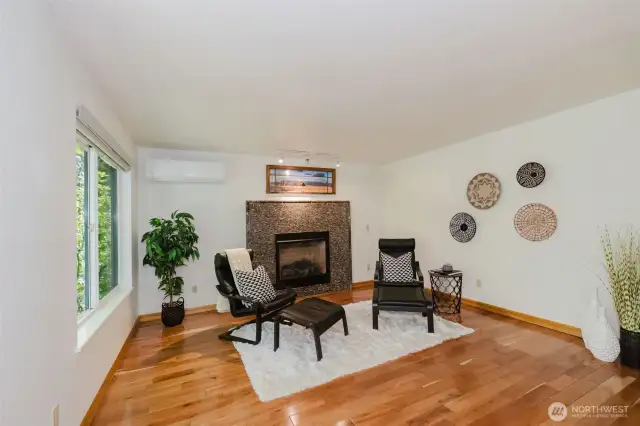 Family room with propane fireplace is a great space to stay cozy on cold days