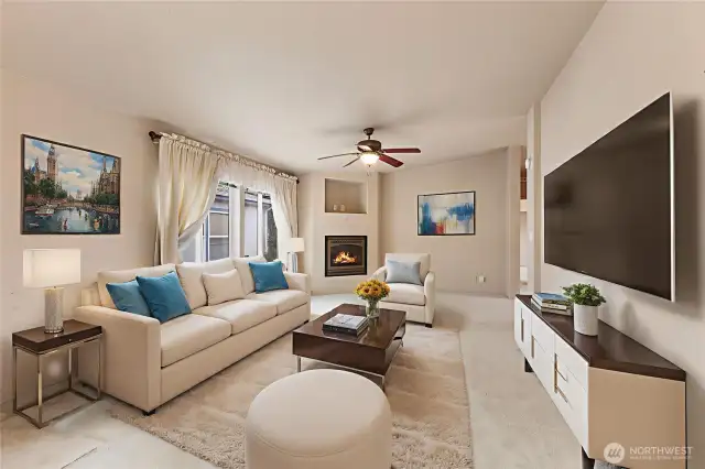 Virtually staged large family room to enjoy with all new carpeting
