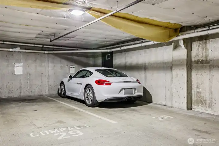 An extra-large designated space in the community garage makes it easy to leave your car at home and explore this fantastic neighborhood - Porsche not included ;)