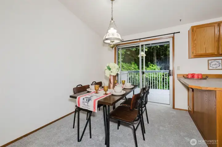 Inviting view from the living room into the bright and open dining area