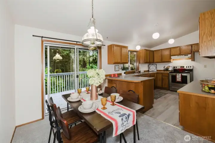 Functional flow from the dining room into the well-appointed kitchen