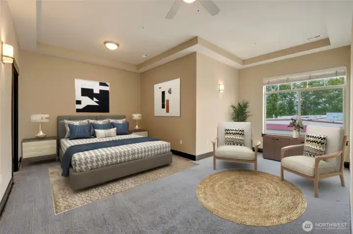 A spacious primary suite. (Virtually staged)