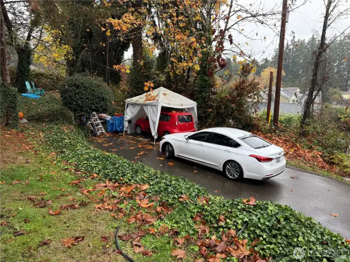 2 parking spaces, maybe more with some landscaping.