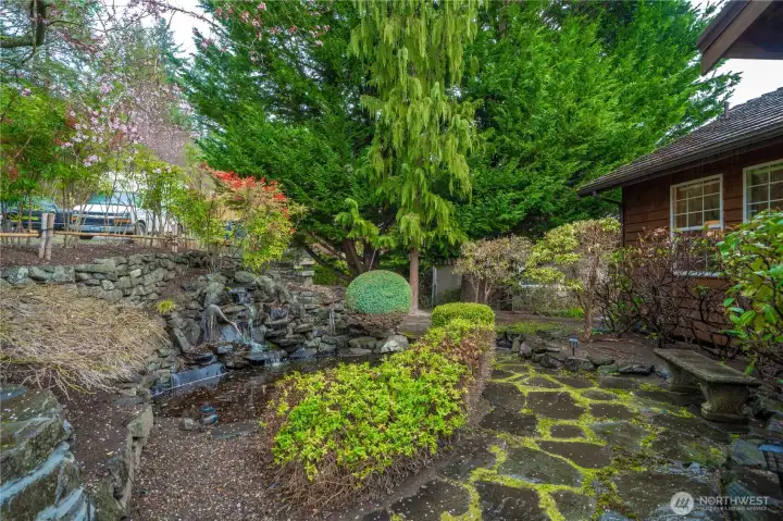 The waterfall brings sounds of tranquility.