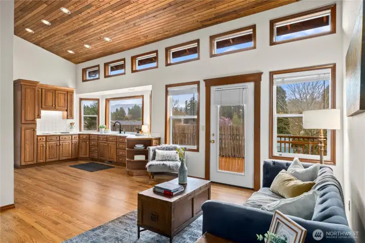 Open concept kitchen with family room.