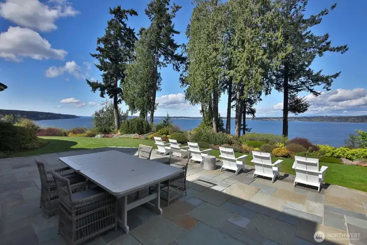 The view extends up through Saratoga Passage and includes the Cascade Mountains and Mt. Baker.