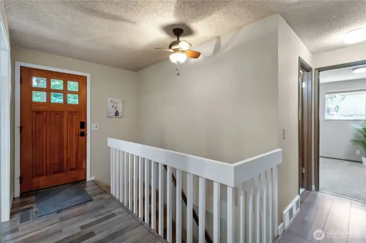 Entry view with updated flooring