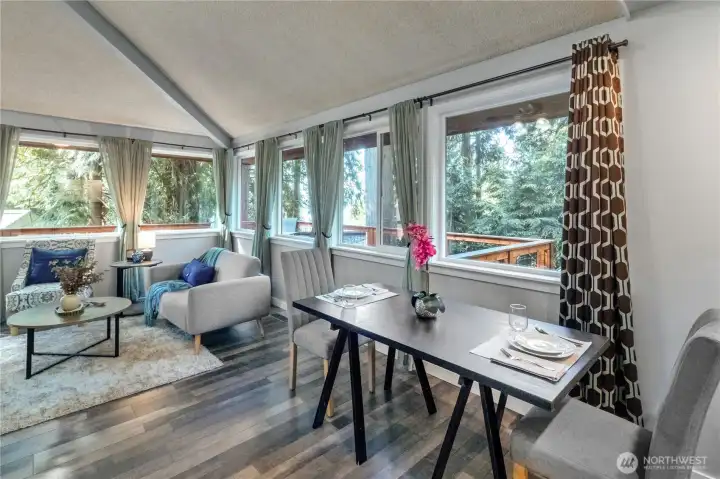Wall of windows overlooking Lake Whatcom views