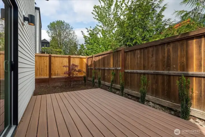 Private and fully fenced back deck. Photo of model unit, 4118. Finishes may vary, buyer to verify.