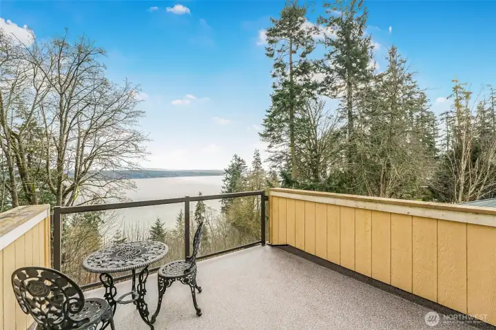 One of the best views on the property.  The balcony off the upstairs of the shop.  The perfect view of Mt Baker.