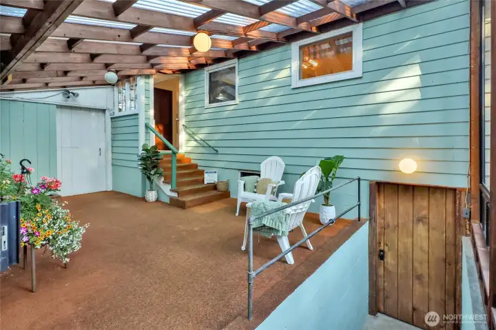 With it's access to the basement. With it's access to the basement.