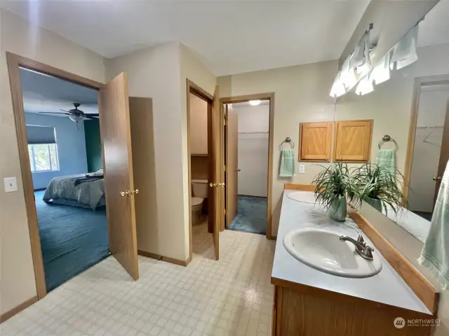 Primary bath with separate toilet (water closet), walk in closet, dual sinks. Shower and Tub.