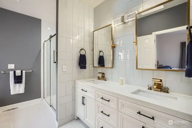 Renovated Primary bath is a showstopper with glam lux finishes throughout