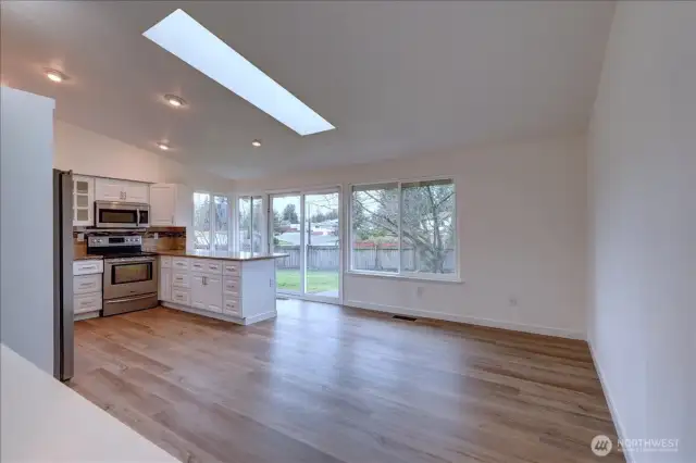 Another view of the family room and kitchen.