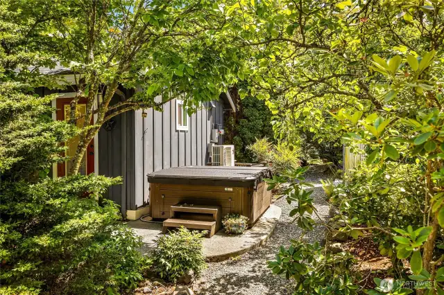 Off the primary bathroom is the hot tub! Perfectly private and thoughtfully located.