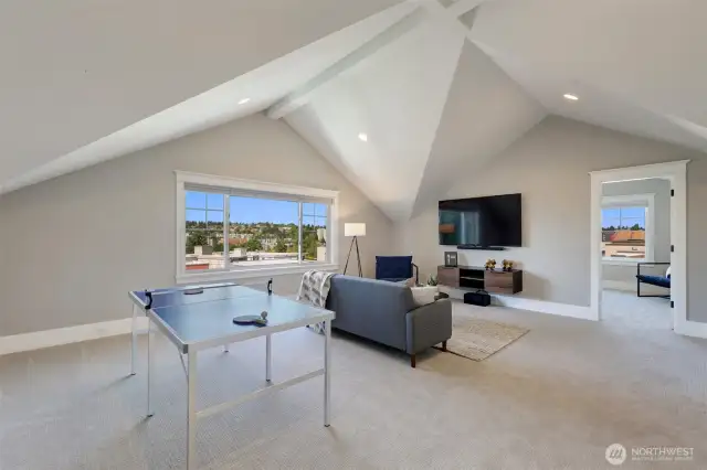 Third floor is a great room or recreational space bookend with two bedrooms on either side.