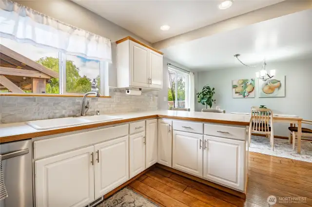 Kitchen with a lovely view looking out to the backyard
