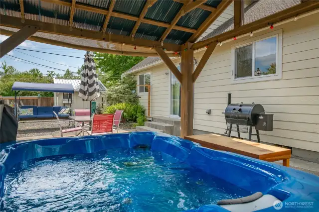 Gazebo with hot tub