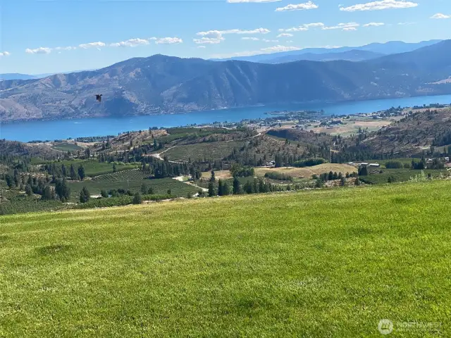 Luscious lawn overlooking the view of Manson orchards and Wapato Point