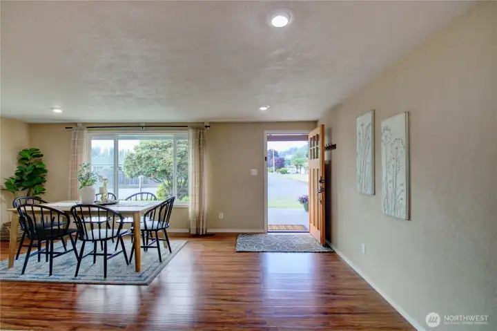 Dining room, engineered hardwood looking towards front entrance.
