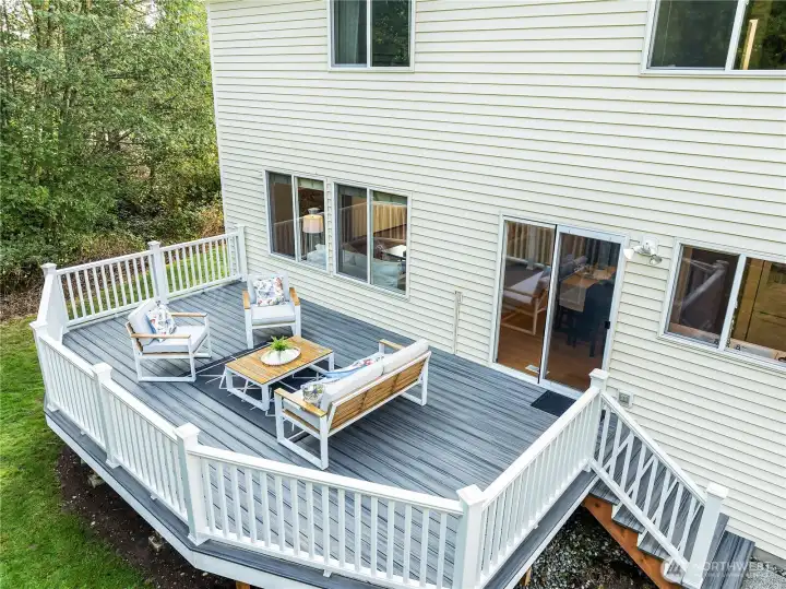 Spacious, low-maintenance Trex® deck installed in 2021, perfect for BBQs or enjoying the surrounding wildlife