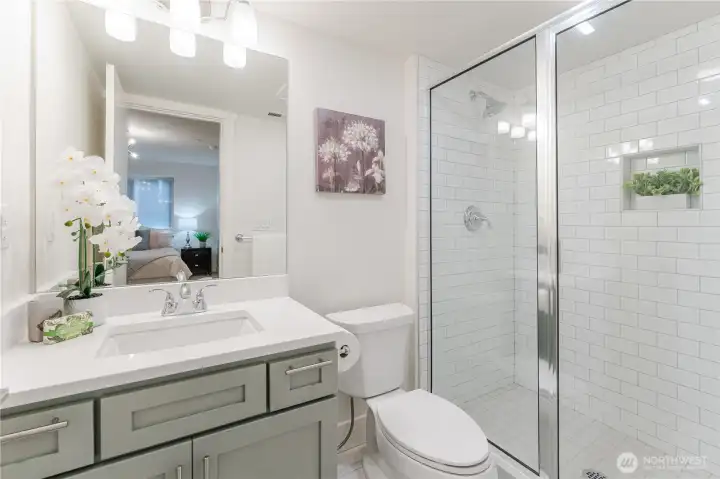 A close-up view highlights the clean lines and thoughtful design, making this en-suite both stylish and functional.