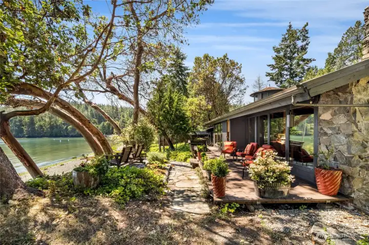 Two (2) of three (3) sitting areas with views of Harney Channel & Orcas Island.