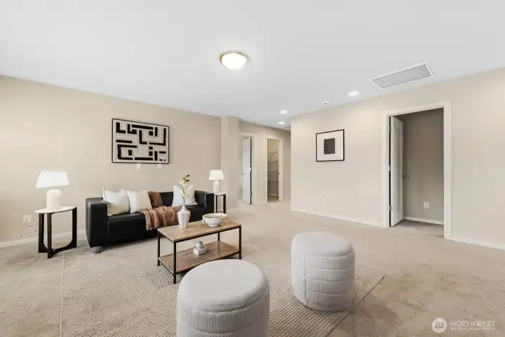 Here is the best picture of the large gathering room, The door on the right is the 2nd bedroom on this floor and to the left is bedroom #3.