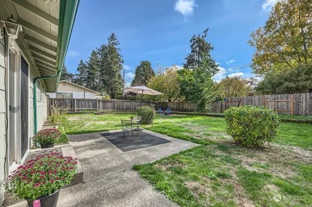 Huge patio, level/fully fenced yard with gates on both sides.  Bring your BBQ- you'll want to spend time outdoors!