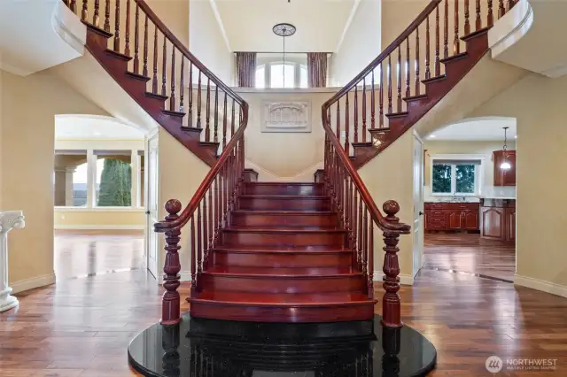 Grand stairs to the upstairs.