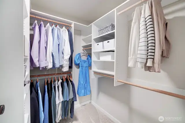 Well organized primary walk in closet