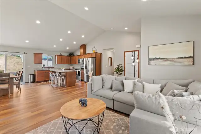 Welcoming living, dining and kitchen