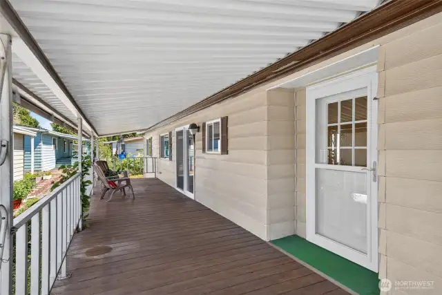 A huge covered porch welcomes guests.
