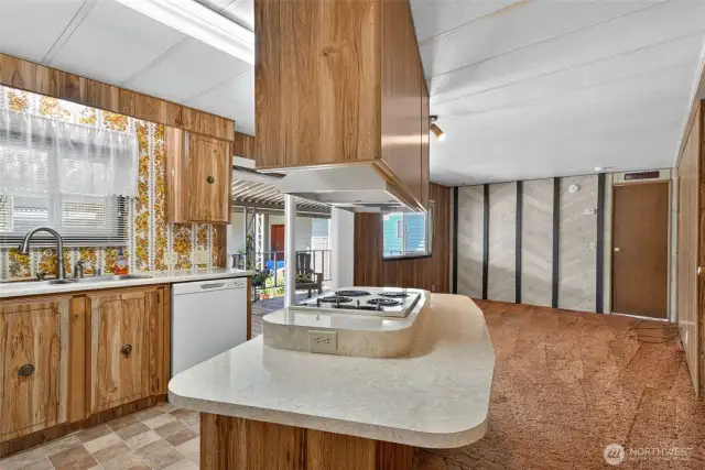 Off the kitchen is the family room.