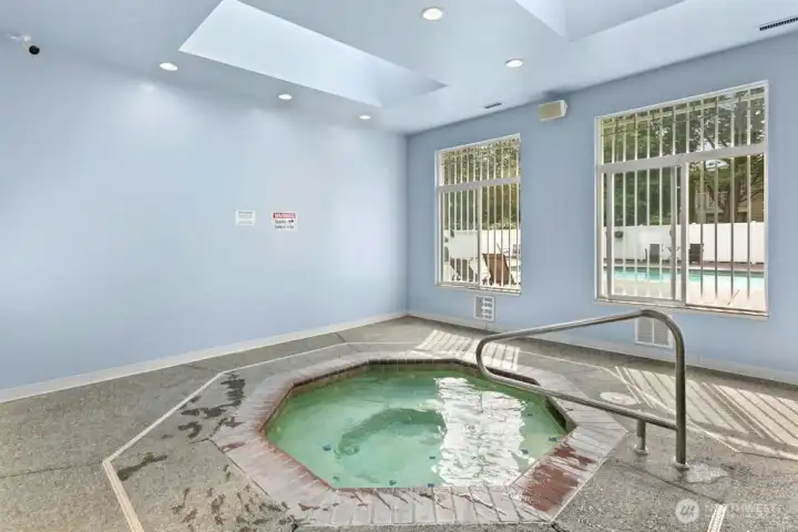 Unwind in the indoor spa beneath a soothing skylight, then during the summer months step outside to the heated outdoor pool.